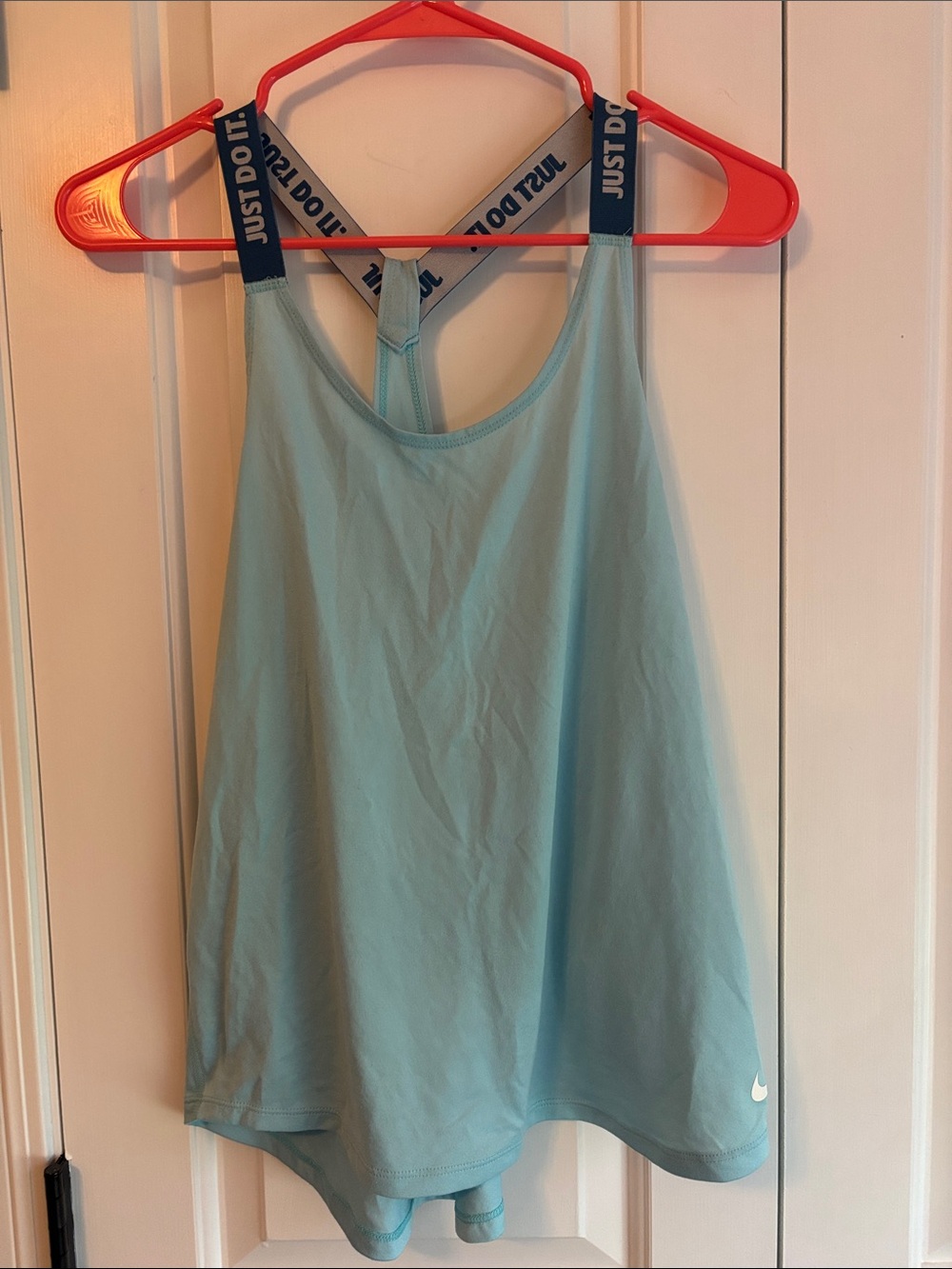 Nike Light Blue Women's Athletic Tank with Navy 'Just Do It' Straps